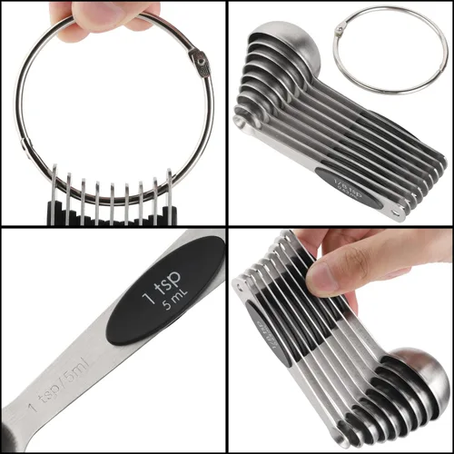 Vista 3 de Juego de 9 cucharas medidoras magnéticas de acero inoxidable Cucharas de anidación resistentes cucharadas para medir ingredientes secos y líquidos
