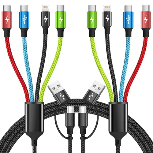 Vista 26 de 4 in 1 Multi Charging Cable, 2 Pack 6FT Charging Cords for Devices Nylon Braided USB C Car Charger Cable with Dual USB-C, IP & Micro Ports, Long