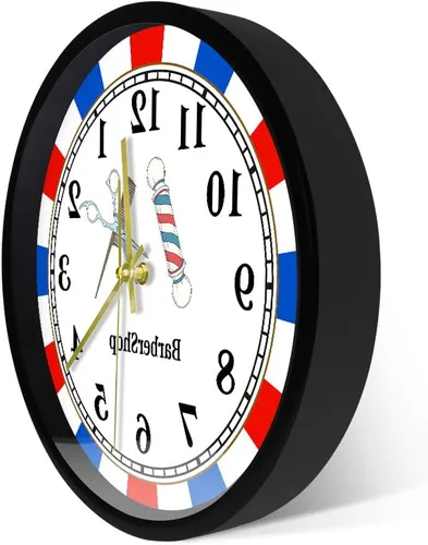 Vista 4 de Reloj de pared de metal para peluquería de 12 pulgadas, estilo retro, para peluquería, herramientas de peluquería, silencioso, sin tictac, funciona