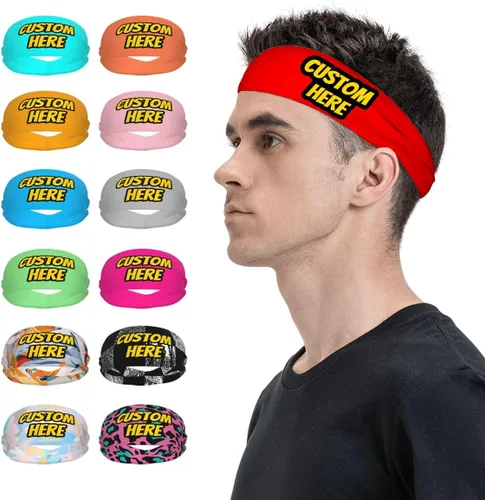 Vista 21 de Diadema deportiva personalizada para añadir cualquier foto texto, logotipo, personalizable, bandas elásticas que absorben la humedad para mujeres