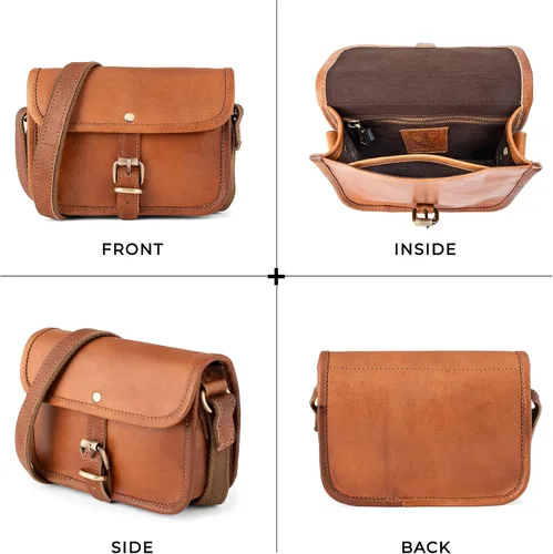 Vista 6 de Berliner Bags Bolso De Hombro De Cuero Genuino Vintage Malta, Bolso Bandolera, Bolso Pequeño Para Las Mujeres - Marrón