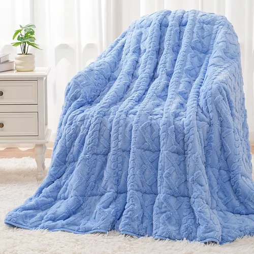 Vista 24 de Wemore Manta con peso de forro polar Sherpa para adulto, 10 libras de doble cara, acogedora y esponjosa, manta ultra mullida con parte superior