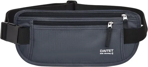 Vista 138 de DAITET Cinturón de dinero, soporte para pasaporte, cartera de viaje oculta segura con bloqueo RFID, riñonera encubierta (negro), Negro, Rfid