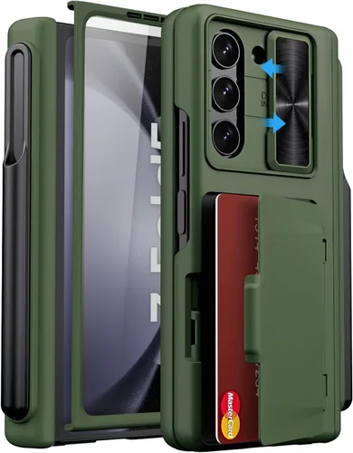 Vista 15 de Funda para Samsung Galaxy Z Fold 5 con tarjetero y cubierta para cámara deslizante, protector de pantalla integrado y protección de bisagra, funda