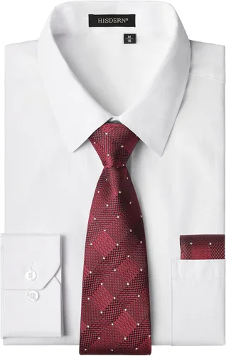 Vista 9 de HISDERN Mens Dress Shirt with Tie Pocket Square Set Classic Button Down Shirt Matching Tie Long Sleeve Shirts 08-verde