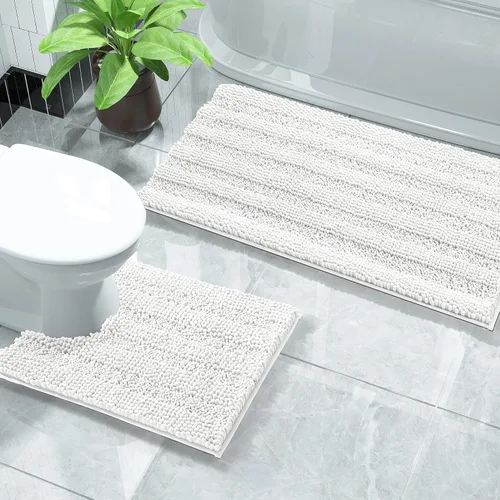Vista 11 de Yimobra Juego de 2 alfombras de baño de felpilla suave y absorbente y alfombra para inodoro en forma de U, antideslizante, lavable a máquina
