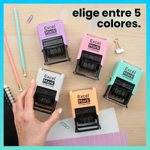 Vista 4 de ExcelMark 2445 Sello de fecha con texto – tinta azul y roja (montaje gris, aprobado)