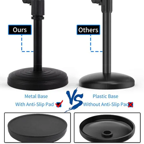 Vista 5 de Soporte de micrófono de escritorio, soporte de micrófono de escritorio de mesa resistente con base de metal antideslizante, adaptador de 3/8