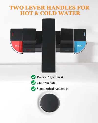 Vista 11 de Tohlar Grifo de lavabo de baño negro con 2 asas