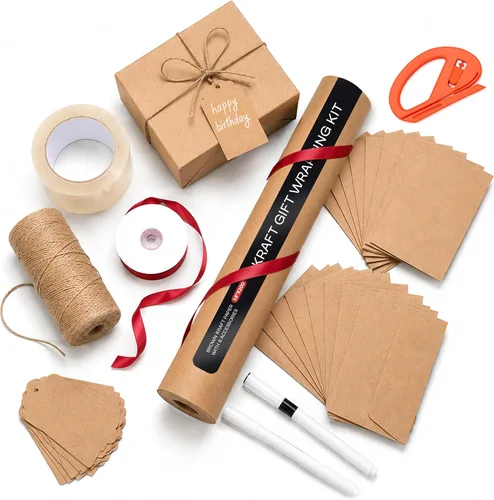 Vista 11 de Assorted Colors Kraft Wrapping Set of 10 Rolls 12"x100' + 8 Accessory Types USA-Made Natural Multi-Color Kraft Paper Kit for Holidays & Special