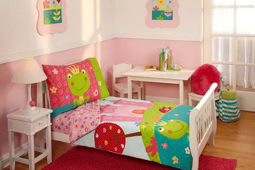 Vista 15 de Everything Kids Juego de cama infantil que brilla en la oscuridad con 4 piezas. Hada mágica, rosa, naranja, lavanda. Dinosaurios