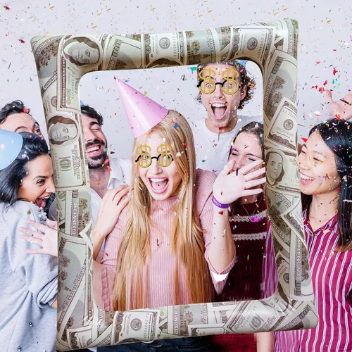 Vista 3 de Bill Dollar - Marco inflable para fotomatón para selfies, accesorios gigantes para fiestas temáticas de dinero, marco de fotos para cumpleaños