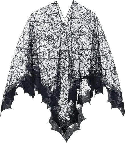 Vista 3 de amscan Poncho transparente de telaraña negra para adultos, talla única (paquete de 1), elegante, extraordinario y elegante, ocasiones