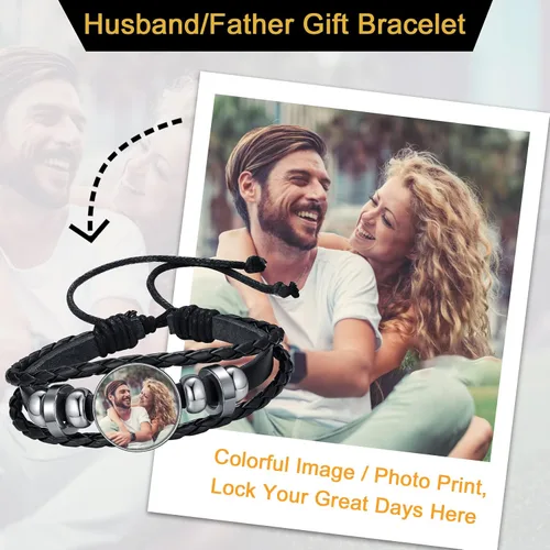 Vista 8 de U7 Pulsera para hombre con cierre de acero inoxidable, brazalete de cuero en estilo calavera o envoltura
