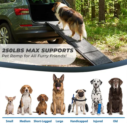 Vista 7 de Paquete de rampa para perros para viaje en automóvil, rampa plegable antideslizante de 63 pulgadas + funda de asiento trasero impermeable + 15
