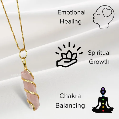 Vista 2 de Collar con dije de cristal de cuarzo rosa para mujer, envuelto en alambre dorado, delicado collar minimalista de cristal curativo para hombres