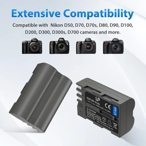 Vista 4 de LP EN-EL3e EN-EL3 EN-EL3a Batería 2600mAh para Nikon Una batería