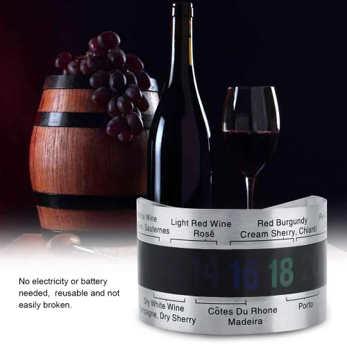 Vista 3 de Temperatura de la pulsera de temperatura del vino, termómetro LCD de vino de acero inoxidable, botella de cerveza, vinos tintos, pulsera sensor