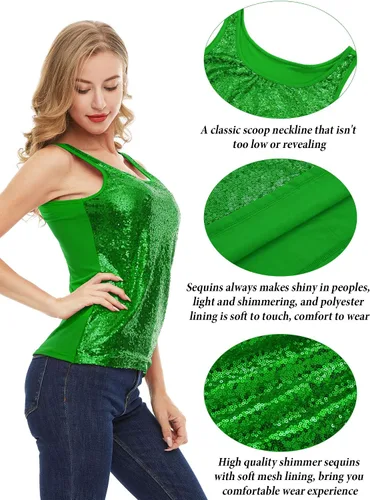 Vista 6 de Camiseta sin mangas con lentejuelas con purpurina para mujer, chaleco brillante, camisola con purpurina para mujeres y niñas