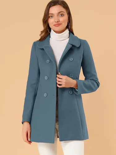 Vista 2 de Allegra K - Gabardina larga de invierno con cuello Peter Pan y botonadura doble para mujer