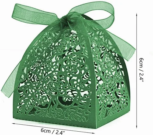 Vista 2 de Auto-plaza - 50 cajas de regalo de belleza cortadas con láser, cajas de dulces con cintas (verde)