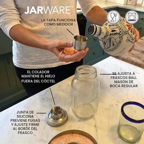 Vista 8 de Jarware Mason Jar - Tapa para coctelera para frascos de boca regular, acero