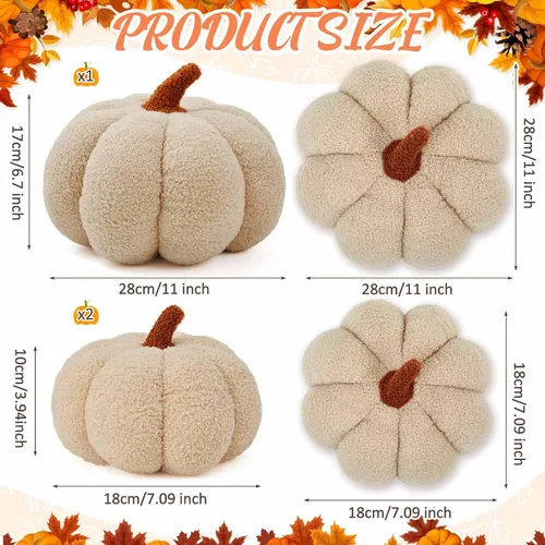 Vista 2 de Juexica 3 almohadas de calabaza de peluche esponjosas en 3D con forma de calabaza para decoración de otoño, Acción de Gracias, Halloween, cojín