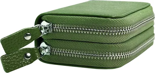 Vista 23 de Cartera de cuero para mujer, con doble tarjeta, tarjetero con cremallera, múltiples compartimentos, bloqueo RFID C-W-1, Rosado, Talla única