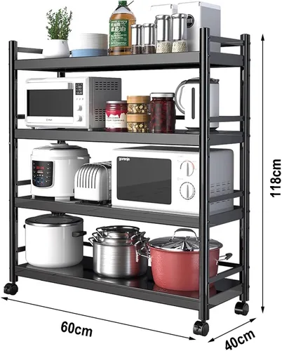 Vista 2 de Shelves Kitchen Organizer Shelf, Metal Frame Microwave Oven Stand Multifunctional Kitchen Storage Rack Inrial Vintage Style Kitchen Serving Trolley