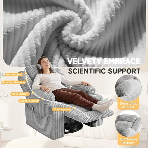 Vista 6 de EROMMY Mecedora reclinable giratoria de gran tamaño con masaje y calor, mecedoras para cuarto de bebé para sala de estar, cómoda silla deslizante