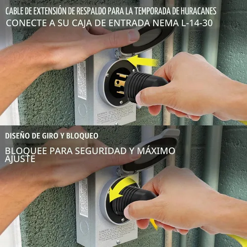 Vista 5 de Alargo, Cable de extensión, 4 Prong, 30 Amperes, 125–250 Voltios, único, Amarillo, 10 pies, 100% hule, calibre 10, muy resistente, L14–30