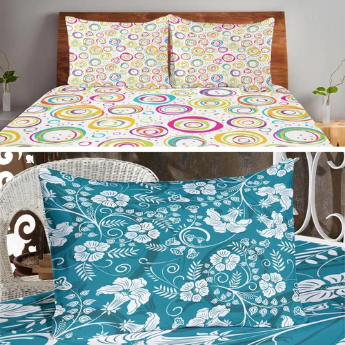 Vista 5 de Ambesonne Juego de sábanas bajeras y fundas de almohada, paquete de 10 patrones variados, cómodos y duraderos, juego de sábanas y fundas