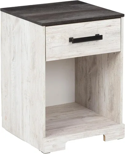 Vista 7 de Signature Design by Ashley Shawburn Farmhouse - Mesita de noche con 1 cajón, color blanco y gris
