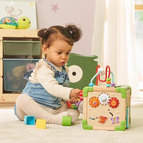 Vista 4 de VTech Cubo de juego interactivo de madera, cubo de juego interactivo con madera certificada FSC®, con varios elementos, canciones y música