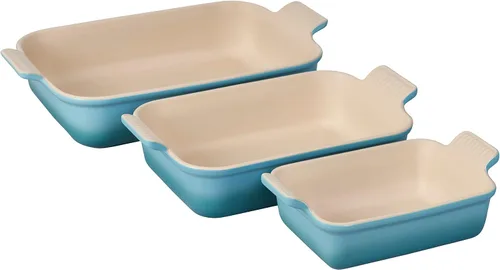 Vista 12 de Le Creuset - Set de 3 platos rectangulares de cerámica Heritage, alcachofa