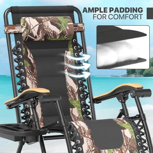 Vista 7 de Magshion Zero Gravity - Juego de 2 sillas reclinables para patio al aire libre con bandeja lateral, reclinables ajustables antigravedad