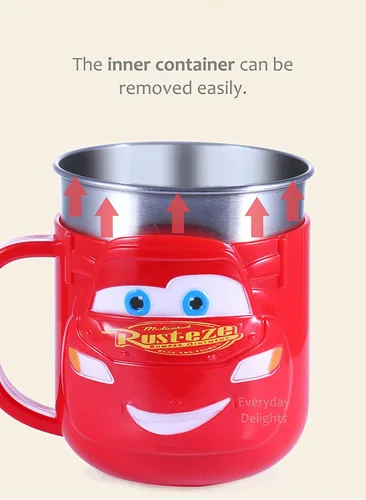 Vista 2 de Everyday Delights Lightning McQueen - Vaso aislado de acero inoxidable con tapa (8.5 fl oz), color rojo