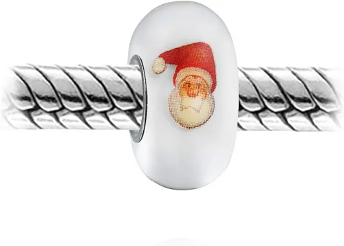 Vista 2 de Colorful Murano Glass Holiday Christmas Flower Poinsettia Candy Cane Santa Claus Penguin Snowman Snowflake Reindeer Bead Charm For Women For Teen