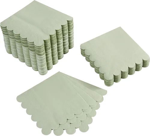 Vista 14 de 100 paquetes de servilletas de cóctel de 2 capas con borde festoneado, servilletas de postre plegadas de 5 x 5 pulgadas, servilletas desechables