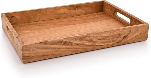 Vista 2 de Kaizen Casa Bandeja rectangular de madera para servir, plato de madera, plato de té/bebidas, bandeja para servir la cena, bandeja de aperitivos