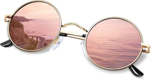 Vista 81 de KANASTAL Gafas de sol redondas polarizadas para mujeres y hombres, estilo hippie con protección UV400
