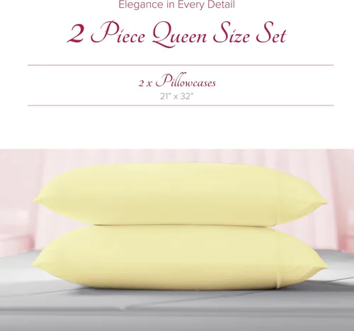 Vista 4 de Carressa Linen Juego de 2 fundas de almohada 100% algodón egipcio, tamaño estándar, lujosas fundas de almohada de algodón de la serie 1200