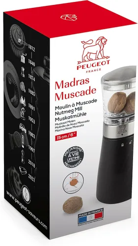 Vista 4 de Peugeot - Molino de nuez moscada manual Madras - Molinillo de especias - Acero inoxidable, acrílico y madera de haya, chocolate Negro