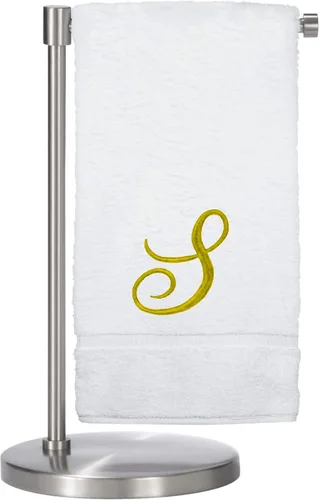 Vista 75 de Script R - Toalla de baño con monograma, regalo personalizado, 27 x 54 pulgadas, juego de 1 toalla bordada con texto dorado, 100% algodón turco Navy