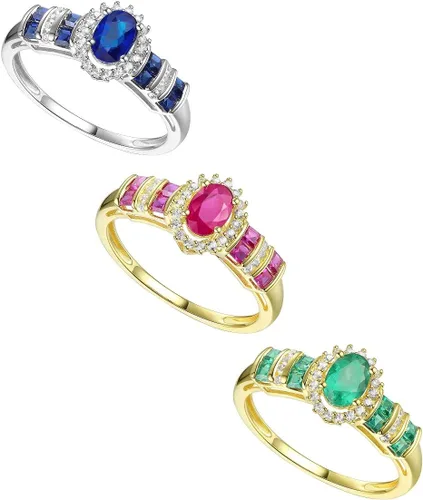 Vista 3 de Anillo de diamante de piedra preciosa auténtica, diseño alternativo de gemas y diamantes auténticos, piedra central rodeada de halo de diamantes
