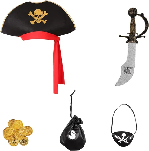 Vista 6 de Cuteshower Disfraz de pirata para niñas, disfraz de Halloween, pirata, simulación de cosplay