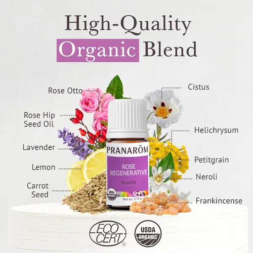 Vista 3 de Pranarom - Mezcla de aceites esenciales faciales regenerativos de rosas (0.2 onzas líquidas) - Lavanda, semillas de rosa mosqueta, incienso y limón