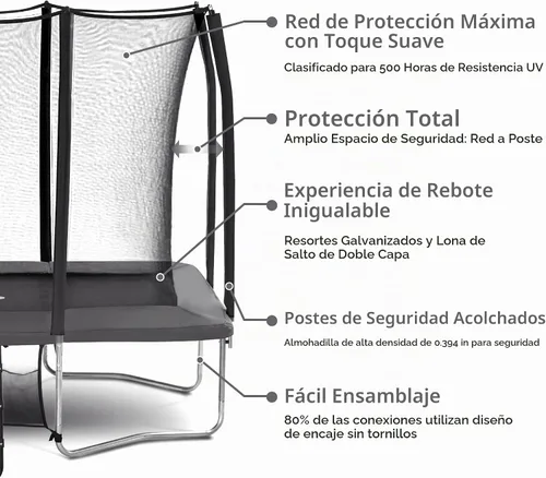 Vista 2 de Exacme Trampolín Rectangular de 7 x 10, 8 x 12, 9 x 14 Pies para Niños, Aberturas de Cerramiento Dobles, Trampolín Rectangular Pequeño para Gris