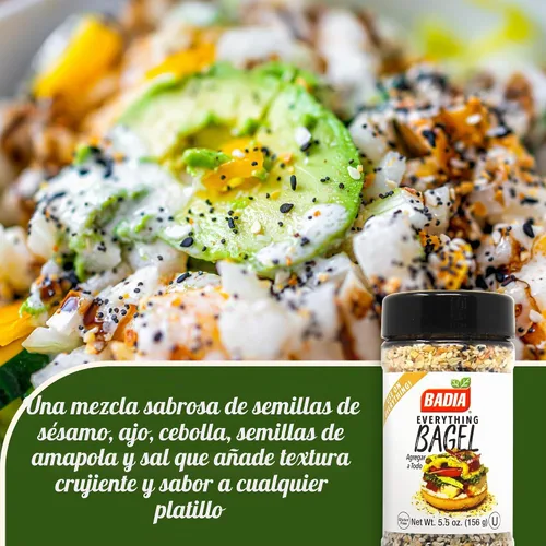 Vista 3 de Badia Everything Bagel - mezcla de condimentos, 5.5 onzas (156 g) - semillas de sésamo, semillas de amapola, ajo, cebolla y sal