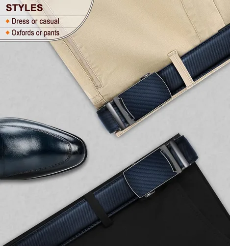 Vista 9 de KEMISANT Cinturón para hombre, correa de trinquete deslizante de cuero genuino para hombre pantalones de vestir Oxford, tamaño ajustable